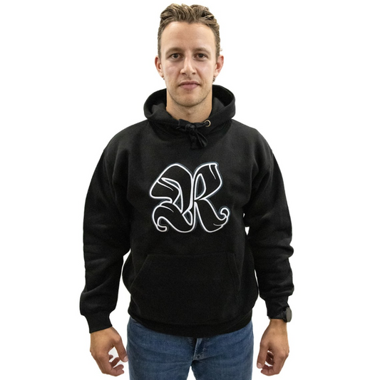 R Embroidered Large Logo Hoodie – Black – Adult