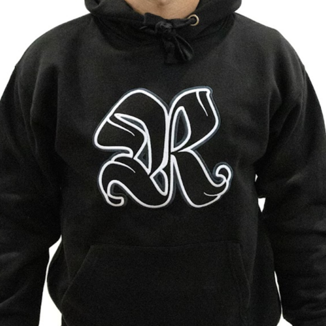 R Embroidered Large Logo Hoodie – Black – Adult